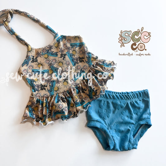 18/24m Olive Ruffle Halter and Masiy Bloomers